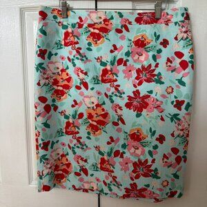 JCrew Red Floral Print Pencil Skirt Size 14